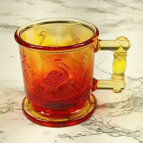 Degenhart Glass Peacock & Stork Cup Trinket Paperweight Vintage - Picture 4 of 10